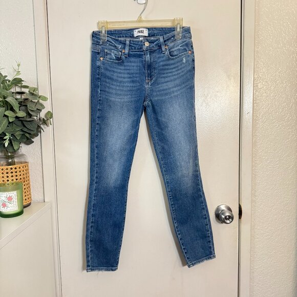 ☀️ PAIGE DENIM Jeans Spritz Distressed Size 27 Crop Ankle Length Medium Wash - Picture 2 of 11